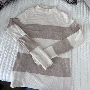 J. McLaughlin Cream and Tan Striped Sweater